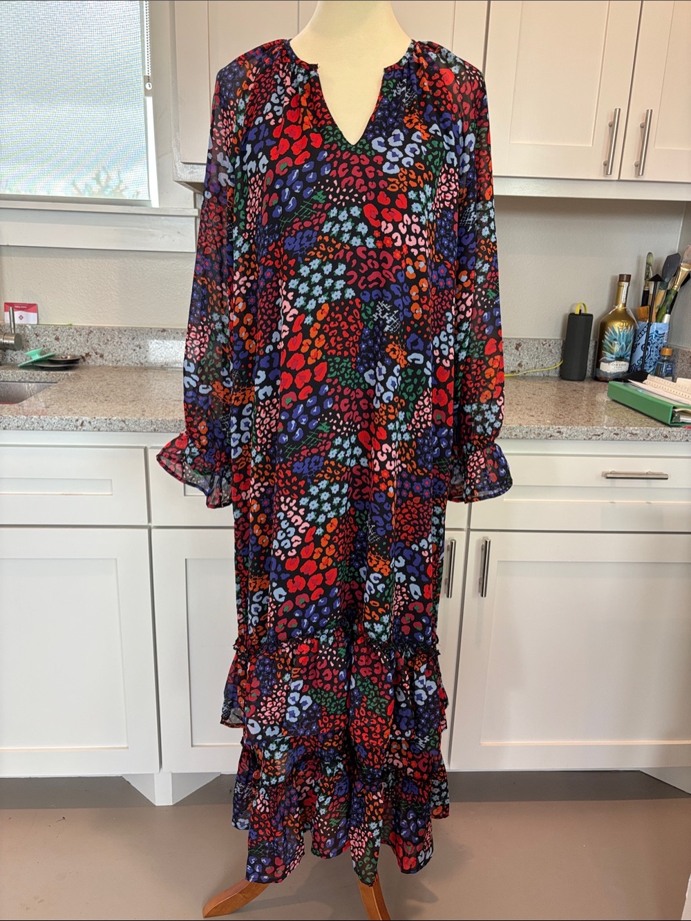 Mud Pie Multicolor Floral-Spot Maxi Dress in Red, Blue & Purple